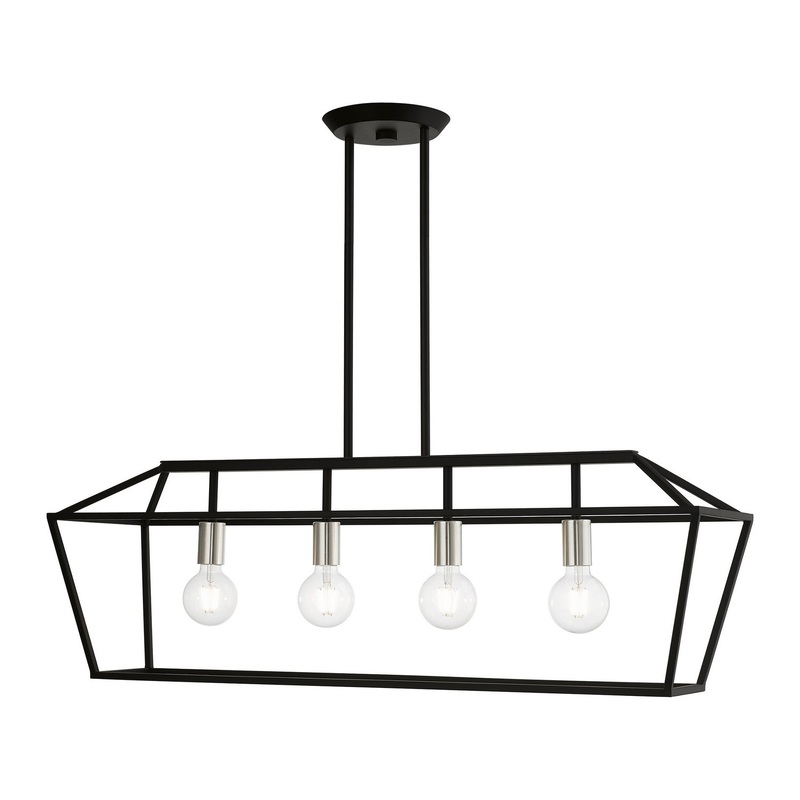 Devone Four Light Linear Chandelier in Black with Brushed Nickel