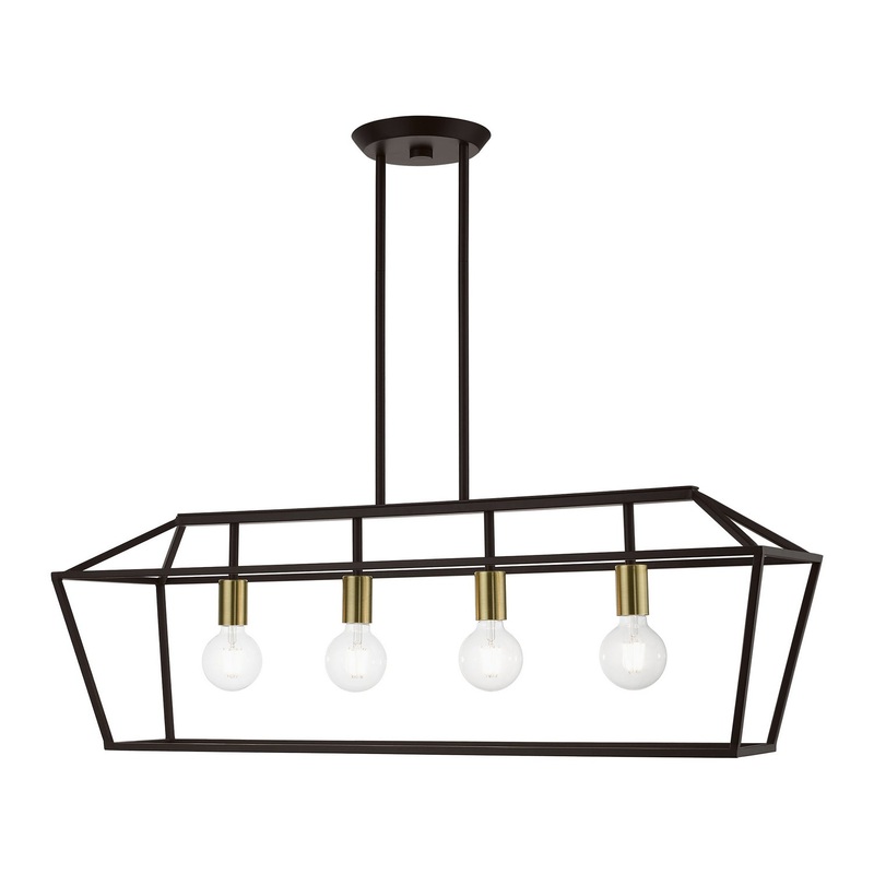 Devone Four Light Linear Chandelier in Bronze with Antique Brass