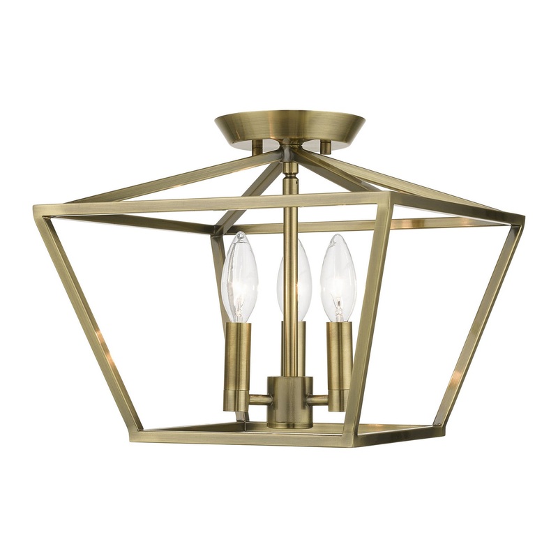 Devone Three Light Semi-Flush Mount in Antique Brass