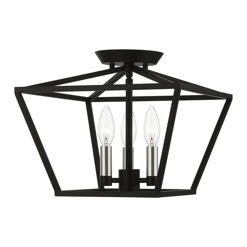 Devone Three Light Semi-Flush Mount in Black with Brushed Nickel