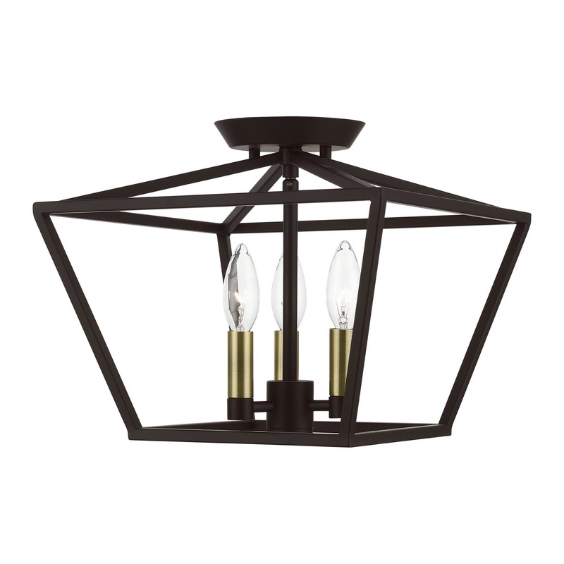Devone Three Light Semi-Flush Mount in Bronze with Antique Brass