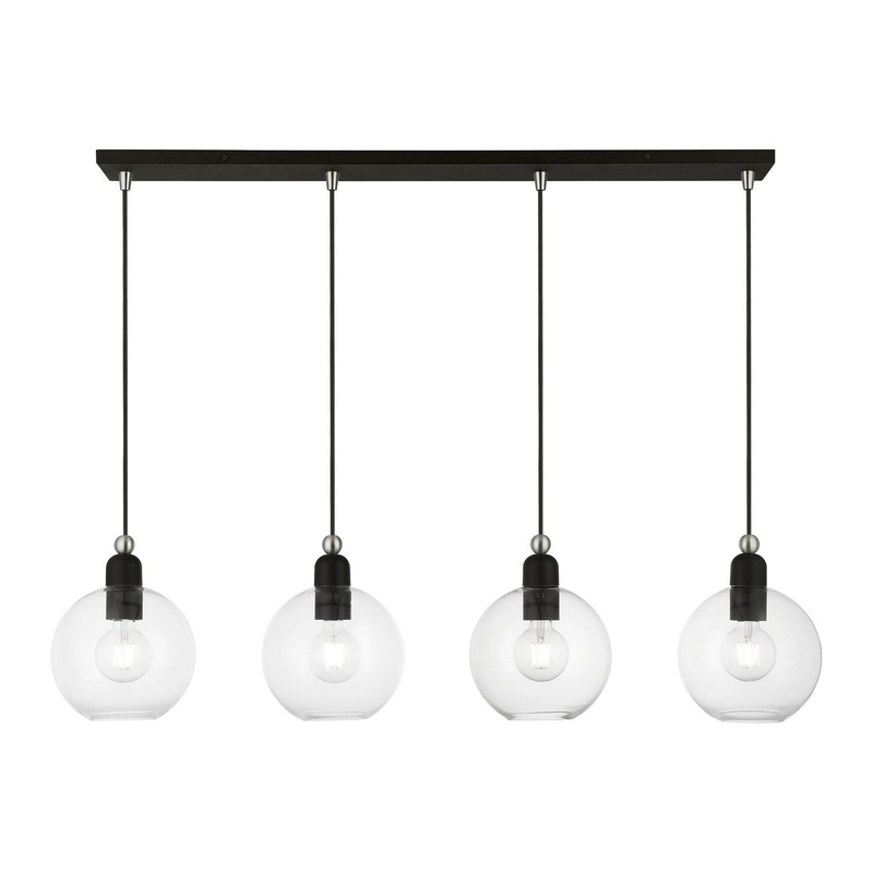 Downtown Four Light Linear Chandelier in Black with Brushed Nickel
