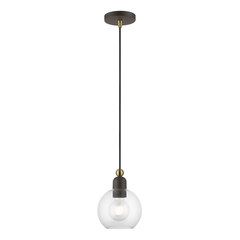 Downtown One Light Mini Pendant in Bronze with Antique Brass
