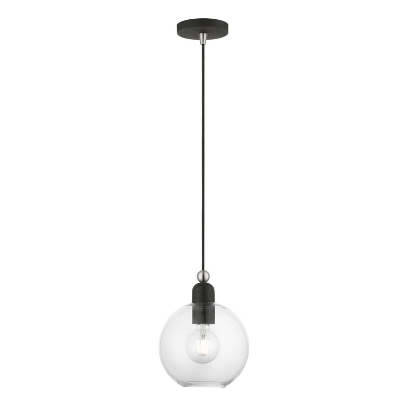 Downtown One Light Pendant in Black with Brushed Nickel