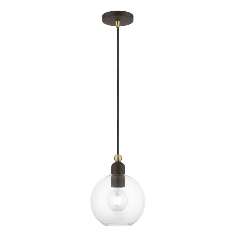 Downtown One Light Pendant in Bronze with Antique Brass