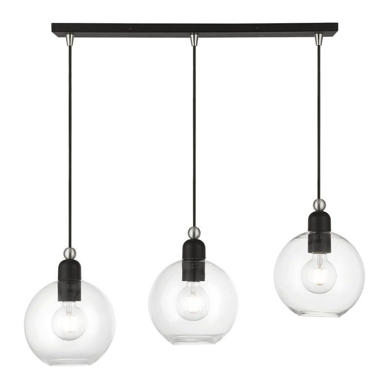 Downtown Three Light Linear Chandelier in Black with Brushed Nickel