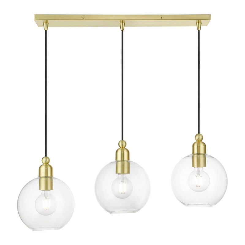 Downtown Three Light Linear Chandelier in Satin Brass