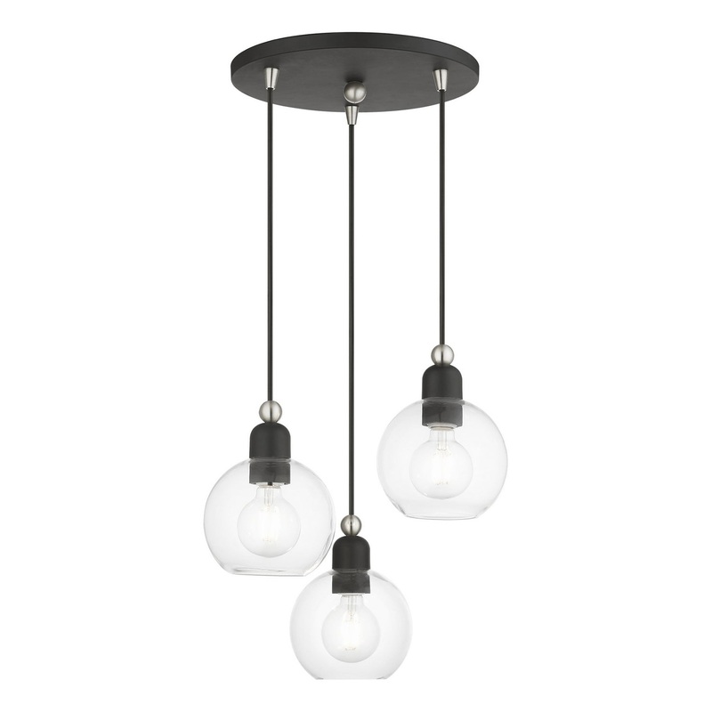 Downtown Three Light Pendant in Black with Brushed Nickel