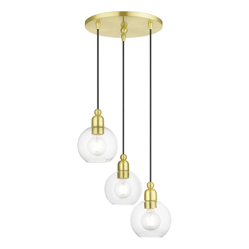 Downtown Three Light Pendant in Satin Brass
