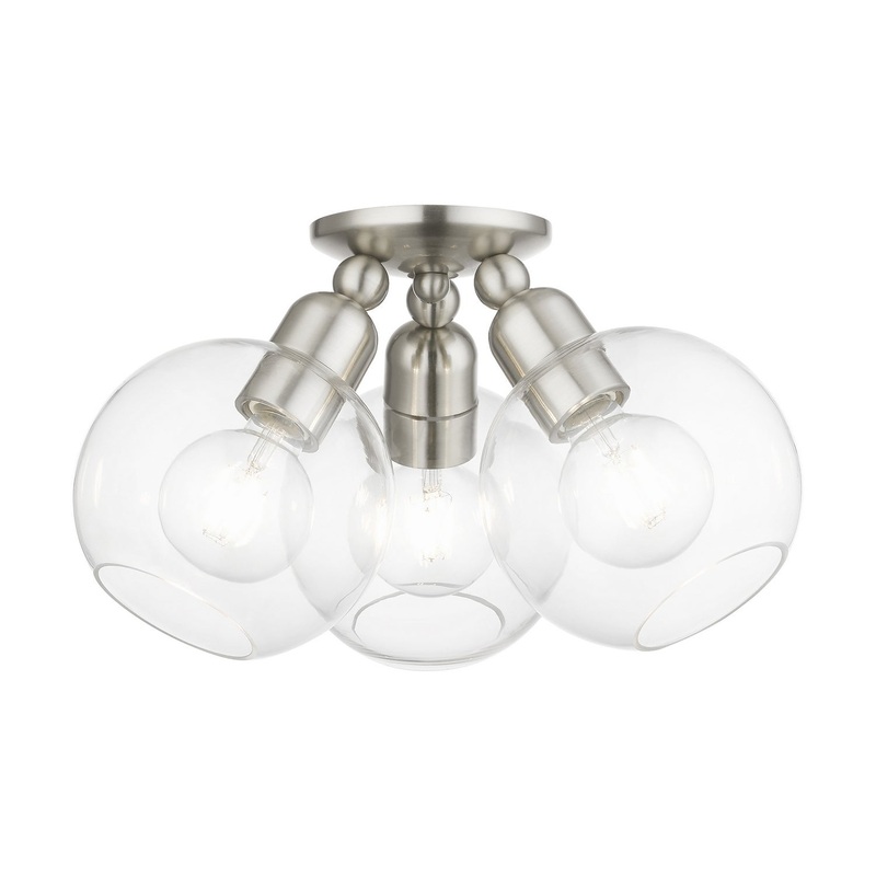 Downtown Three Light Semi-Flush Mount in Brushed Nickel