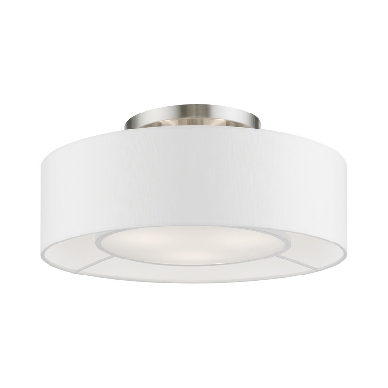 Gilmore Three Light Semi-Flush Mount in Brushed Nickel with Shiny White
