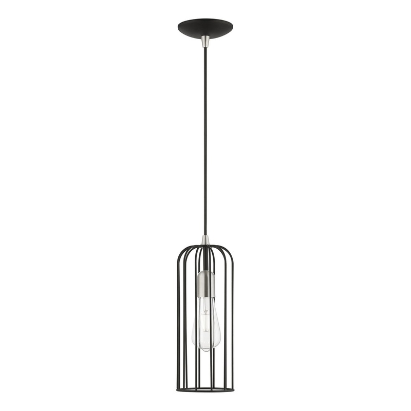 Glenbrook One Light Pendant in Black with Brushed Nickel