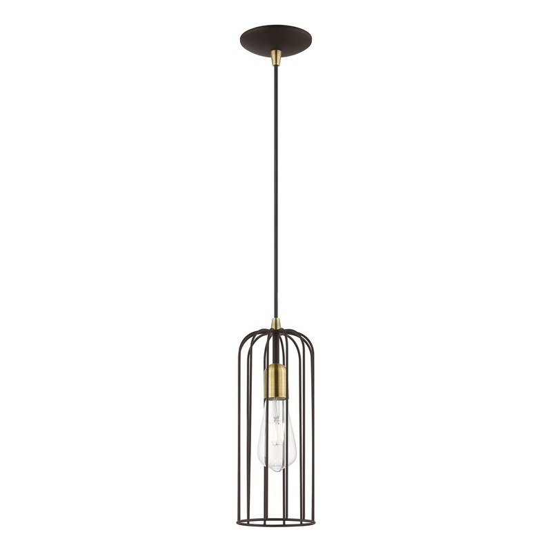 Glenbrook One Light Pendant in Bronze with Antique Brass