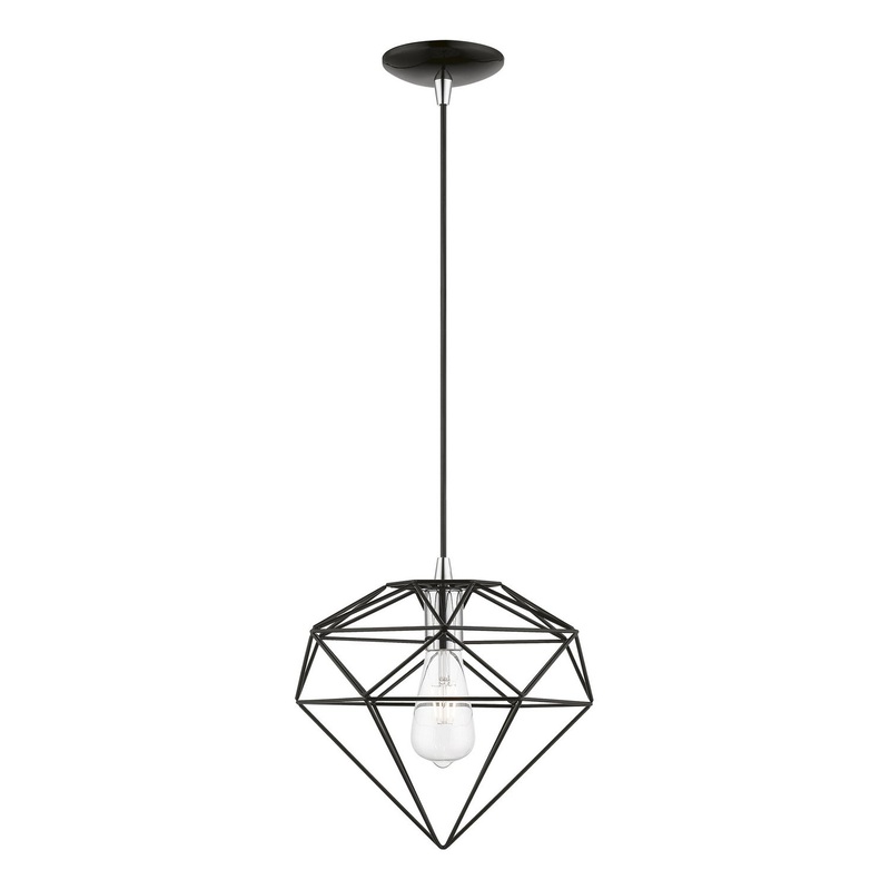 Knox One Light Pendant in Shiny Black with Polished Chrome