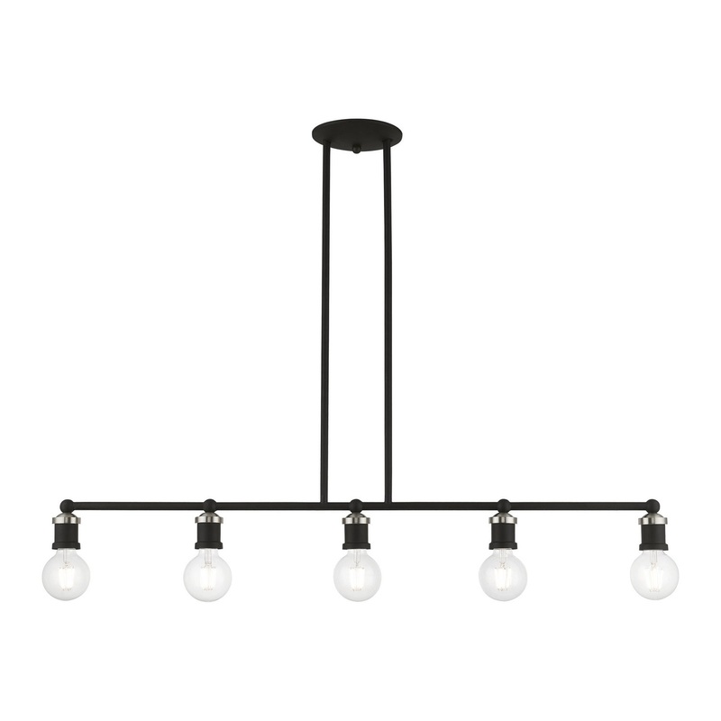 Lansdale Five Light Linear Chandelier in Black with Brushed Nickel