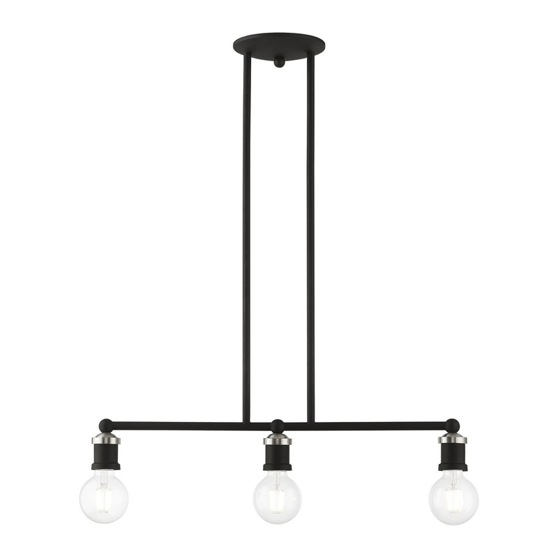 Lansdale Three Light Linear Chandelier in Black with Brushed Nickel
