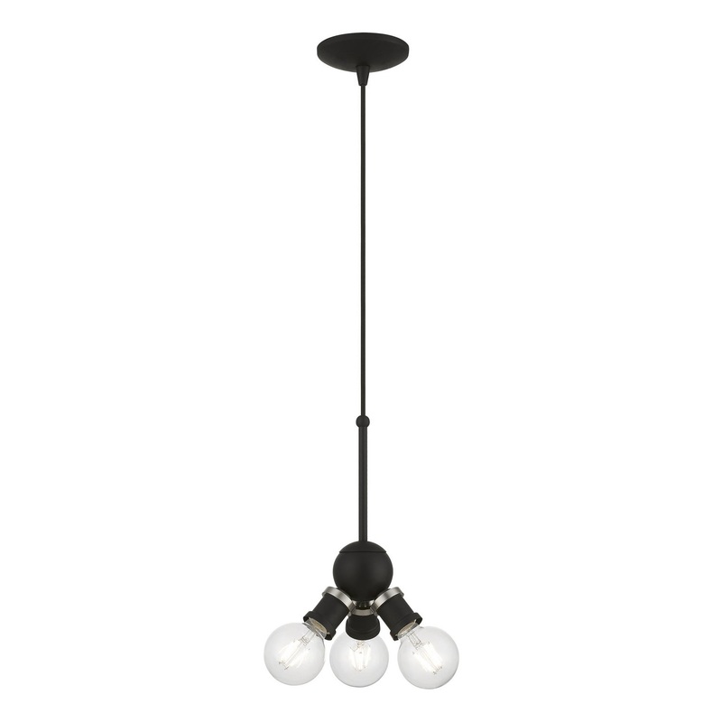 Lansdale Three Light Pendant in Black with Brushed Nickel