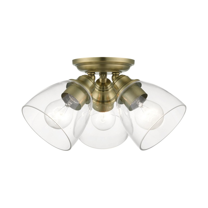 Montgomery Three Light Semi-Flush Mount in Antique Brass