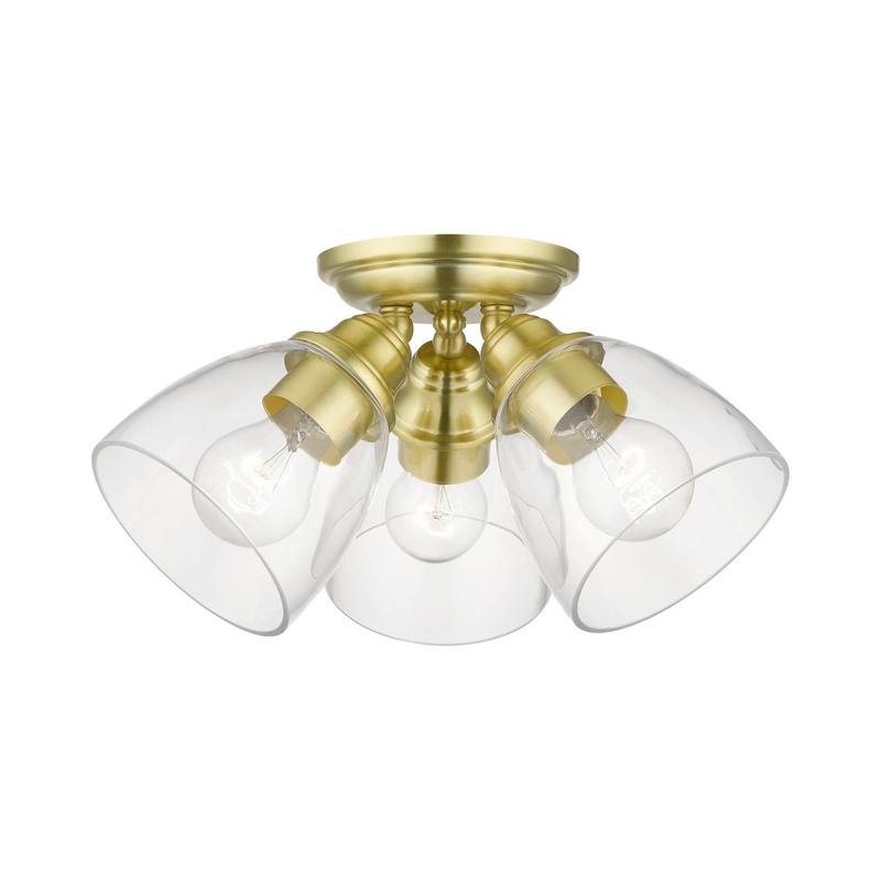Montgomery Three Light Semi-Flush Mount in Satin Brass