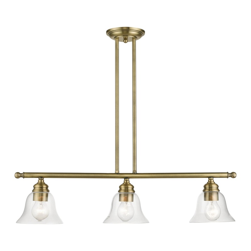 Moreland Three Light Linear Chandelier in Antique Brass