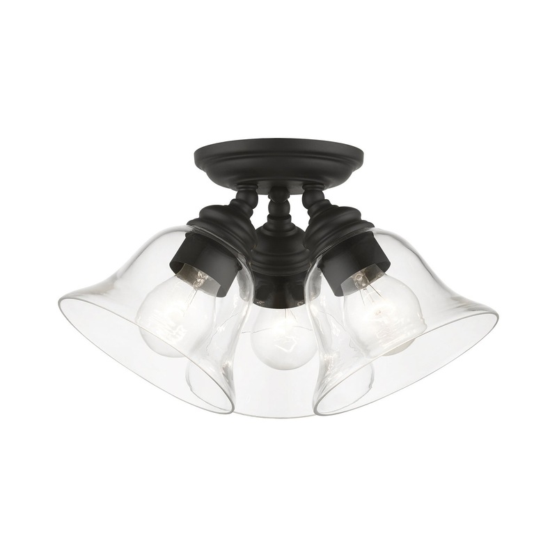 Moreland Three Light Semi-Flush Mount in Black
