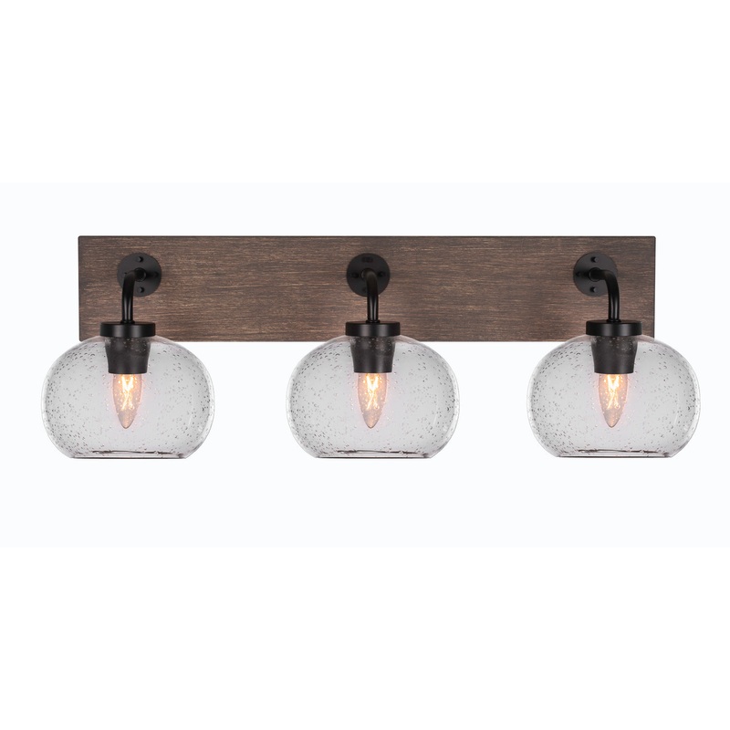 Oxbridge Three Light Bathroom Lighting in Matte Black & Painted Distressed Wood-look