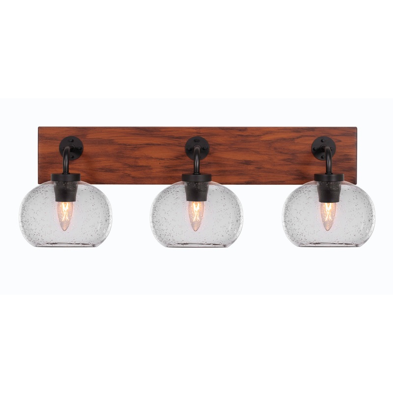 Oxbridge Three Light Bathroom Lighting in Matte Black & Painted Wood-look
