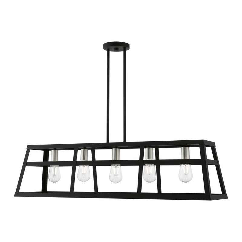 Schofield Five Light Linear Chandelier in Black with Brushed Nickel