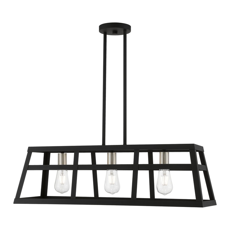 Schofield Three Light Linear Chandelier in Black with Brushed Nickel