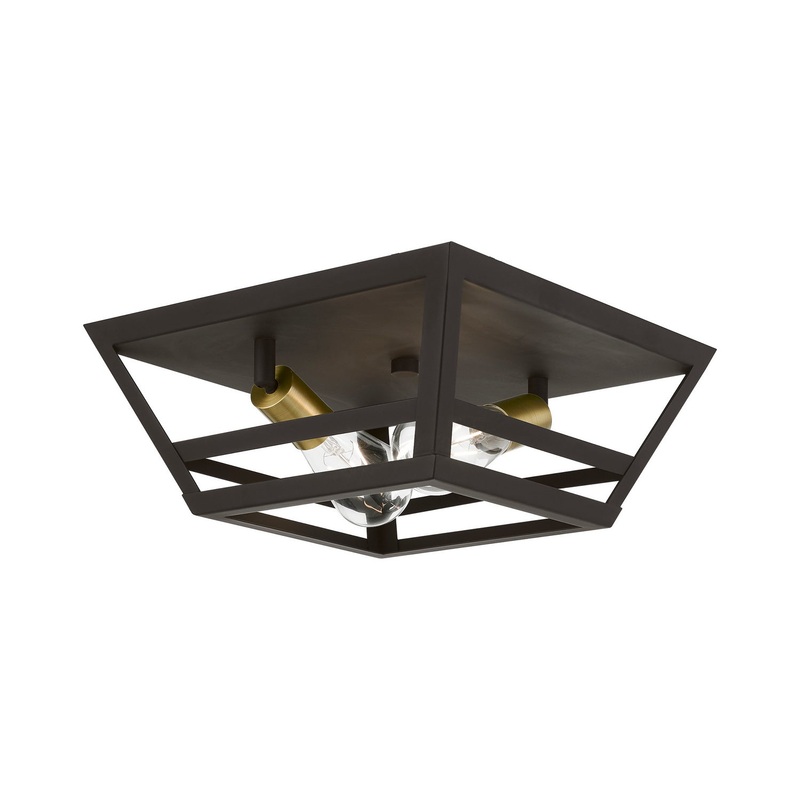 Schofield Two Light Flush Mount in Bronze with Antique Brass