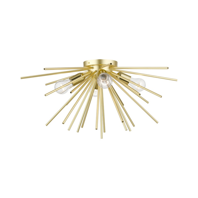 Tribeca Four Light Flush Mount in Soft Gold with Polished Brass
