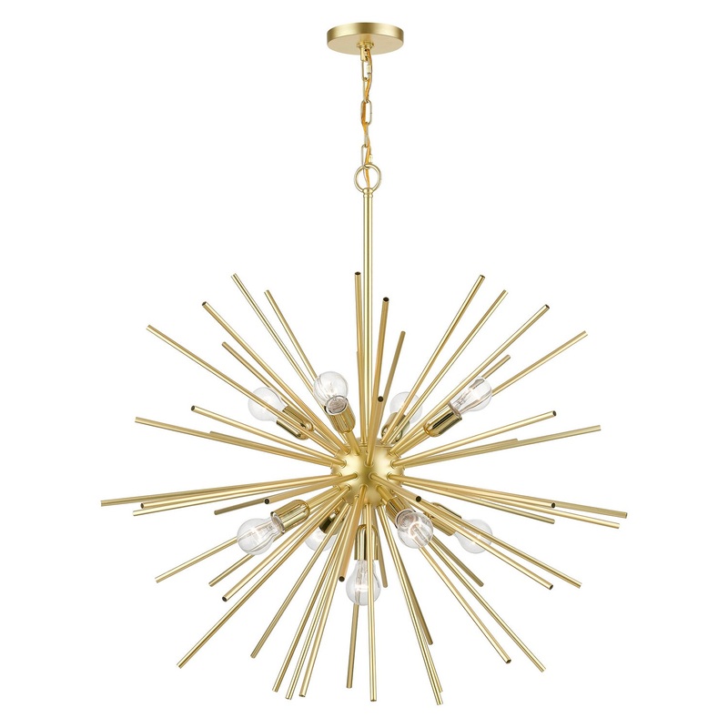 Tribeca Nine Light Foyer Pendant Chandelier in Soft Gold with Polished Brass