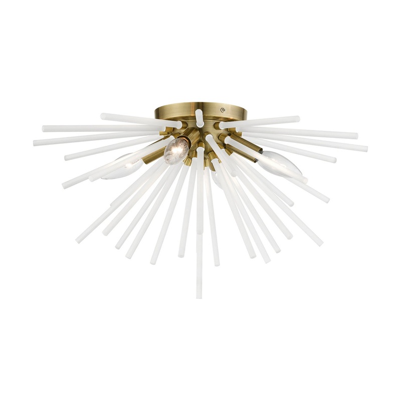 Uptown Four Light Flush Mount in Antique Brass