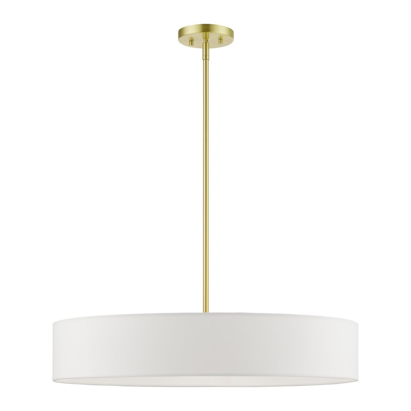 Venlo Five Light Pendant in Satin Brass with Shiny White