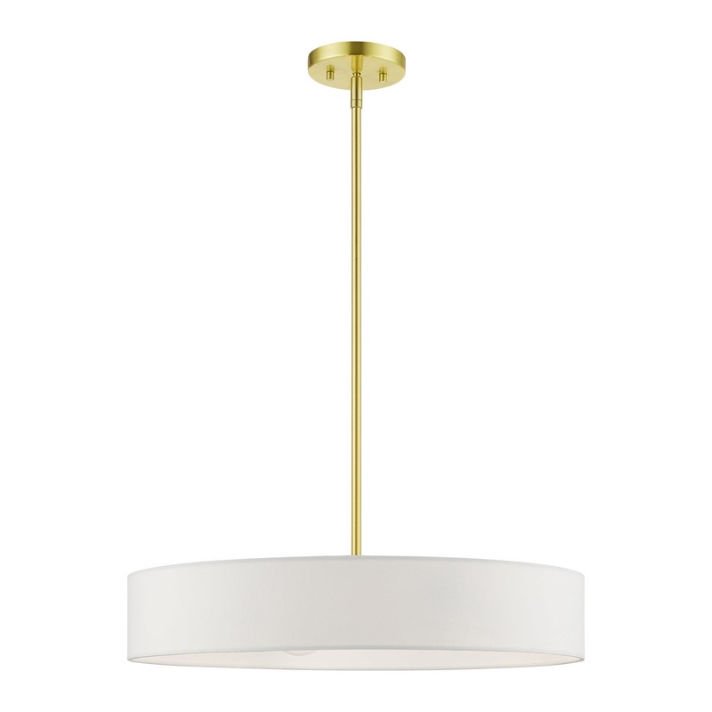 Venlo Four Light Pendant in Satin Brass with Shiny White