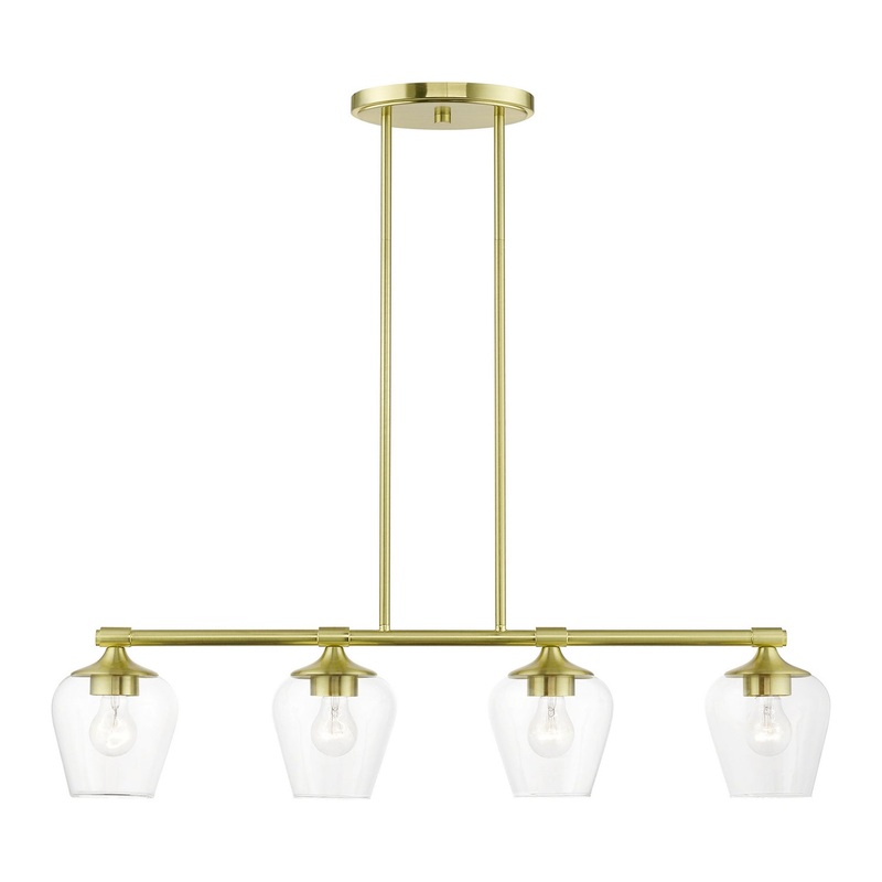 Willow Four Light Linear Chandelier in Satin Brass