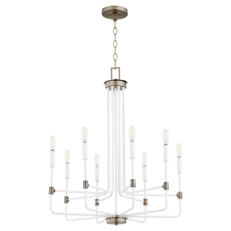 Davies Eight Light Chandelier in Studio White w/ Dark Brass