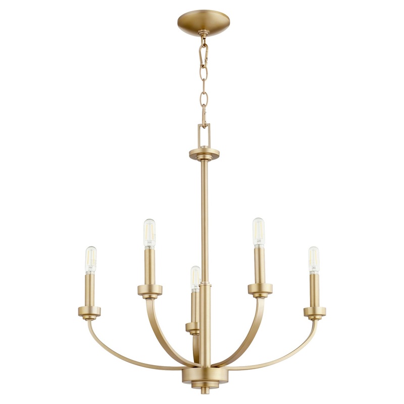 Reyes Five Light Chandelier in Aged Brass