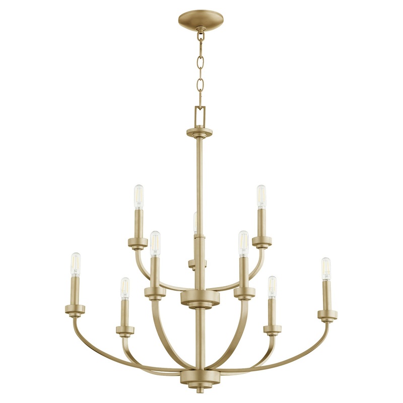 Reyes Nine Light Chandelier in Aged Brass