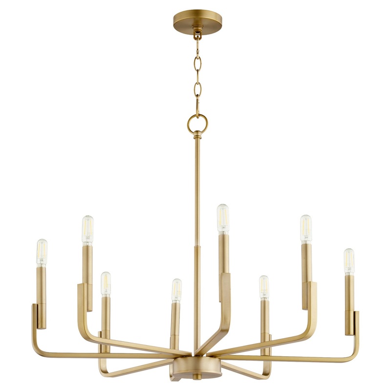 Tempo Eight Light Chandelier in Aged Brass