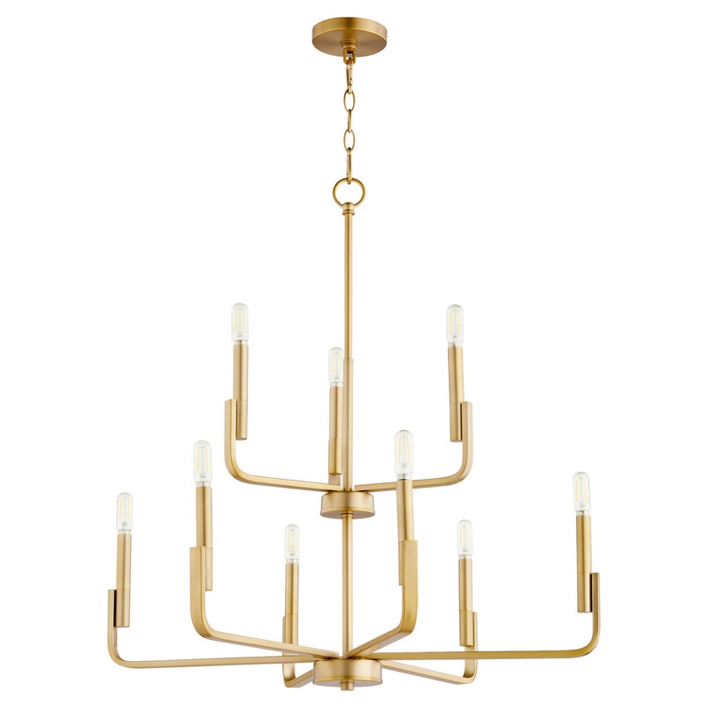 Tempo Nine Light Chandelier in Aged Brass