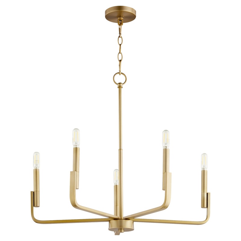 Tempo Six Light Chandelier in Aged Brass