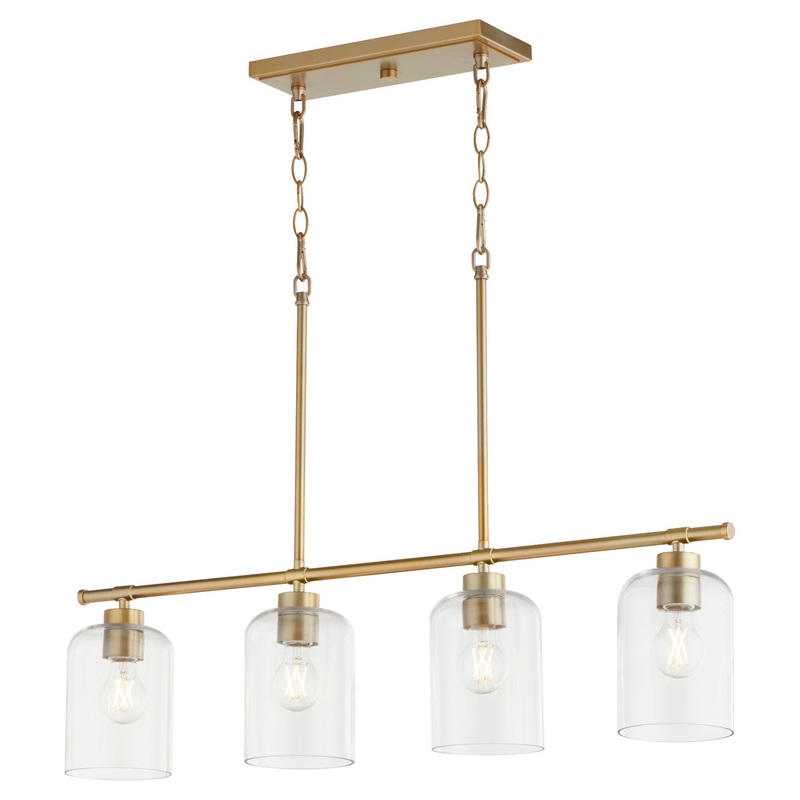 Tribute Four Light Linear Chandelier in Aged Brass