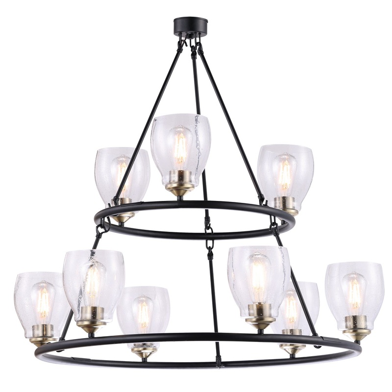 Winsley Nine Light Chandelier in Coal And Stained Brass