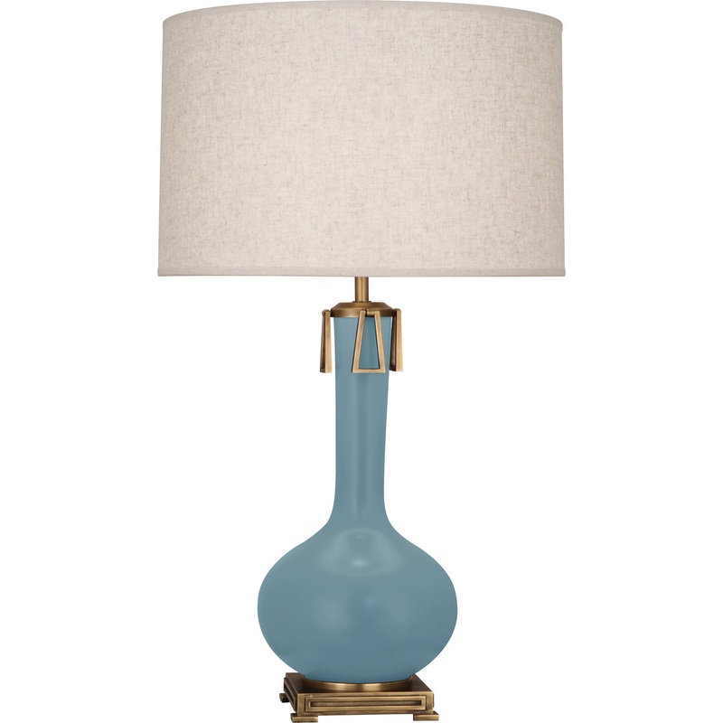 Athena One Light Table Lamp in Matte Steel Blue Glazed w/Aged Brass