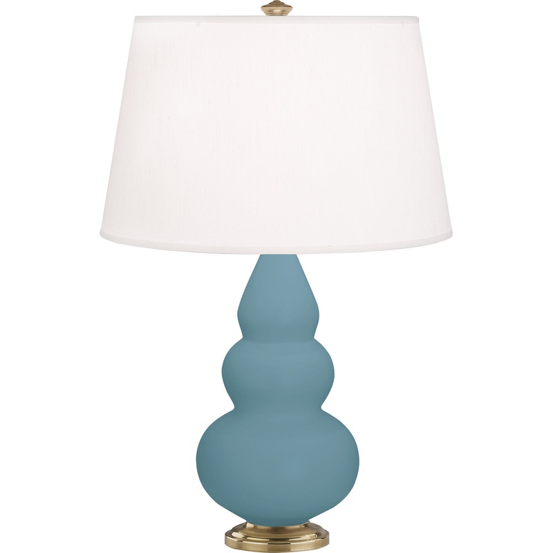 Small Triple Gourd One Light Accent Lamp in Matte Steel Blue Glazed w/Antique Brass