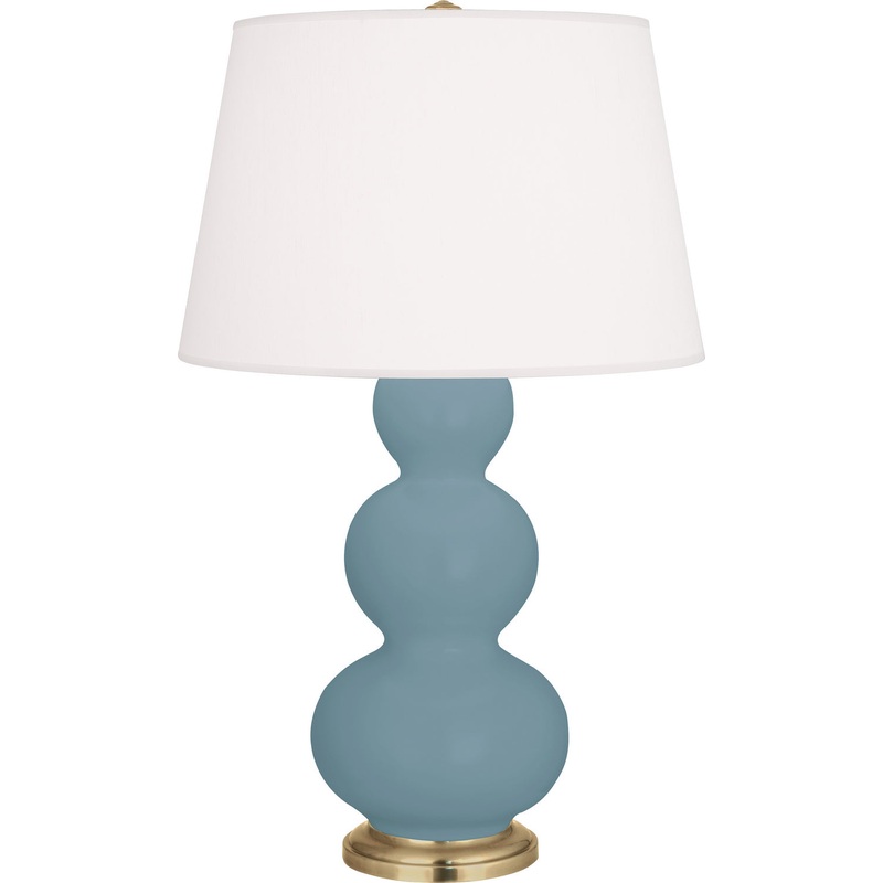 Triple Gourd One Light Table Lamp in Matte Steel Blue Glazed w/Antique Brass