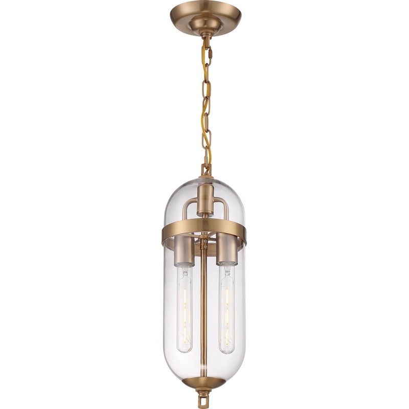 Fathom Two Light Pendant in Vintage Brass / Clear Glass