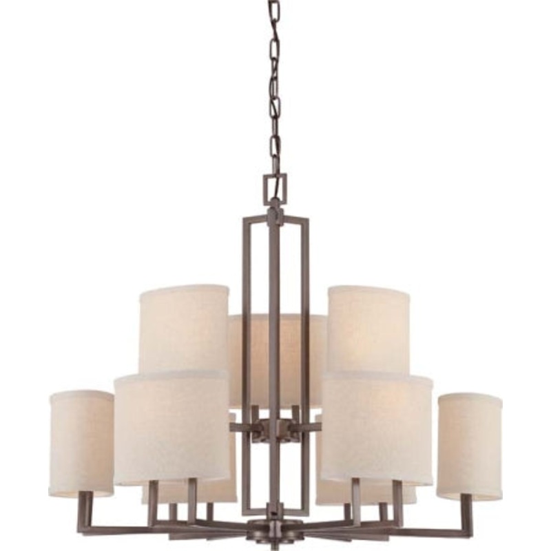 Gemini Nine Light Chandelier in Hazel Bronze
