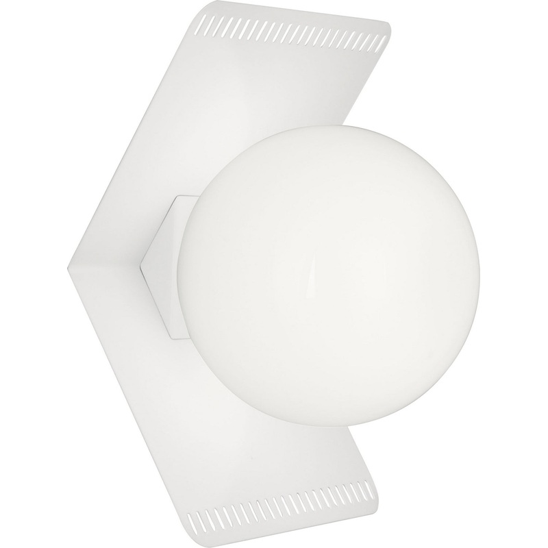 Jonathan Adler Rio One Light Wall Sconce in Satin White Powder Coat w/White Glass Shade